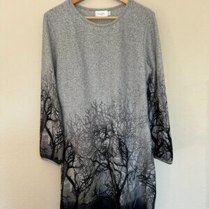 Goldkid London Gray Long Sleeve Dress with Black Trees, Size 8